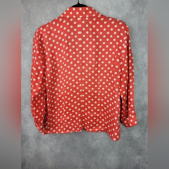 Talbots Retro Red and White Polka Dot Linen Button Down Blouse Linen Blazer 12 - Picture 3 of 8
